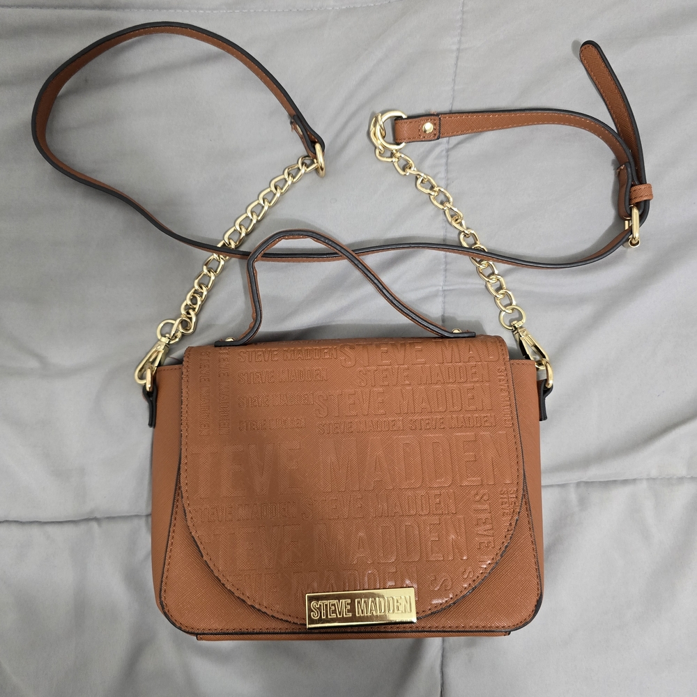 Steve Madden Brown Gold Crossbody Bag with Chain Strap